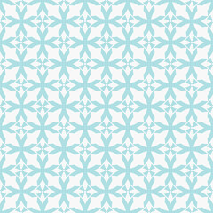 Abstract geometric seamless pattern. Subtle vector texture with curved shapes, grid, lattice, crosses, floral silhouettes. Simple blue and white background. Gothic style ornament. Repeatable design