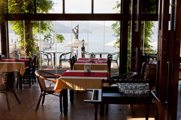 Sea view from the window of the cafe