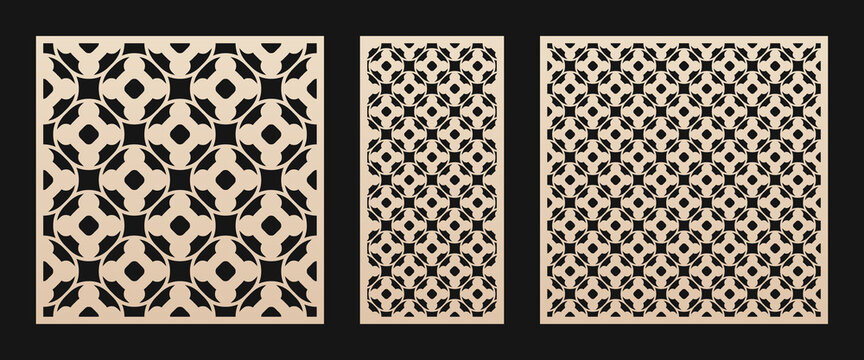 Laser cut pattern. Vector template with geometric ornament in Oriental style, floral grid, mesh, lattice. Elegant stencil for laser cutting of wooden panel, metal, plastic. Aspect ratio 1:1, 1:2