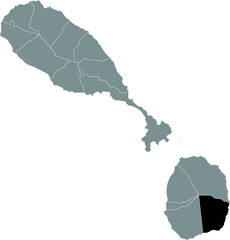 Black location map of Kittitian and Nevisian Saint George Gingerland parish inside gray map of Saint Kitts and Nevis