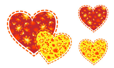 vector illustration of color hearts with patterns on day valentine