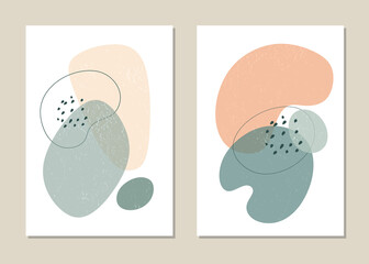 Poster set with abstract composition of organic shapes in minimal style for posters, collages, covers, also suitable for wall decoration, web, etc. Vector.