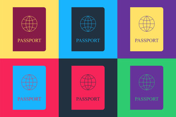 Pop art Passport with biometric data icon isolated on color background. Identification Document. Vector.