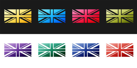 Set Flag of Great Britain icon isolated on black and white background. UK flag sign. Official United Kingdom flag sign. British symbol. Vector.