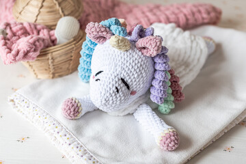 Handmade pajama bag first baby toy unicorn, sleepwear organizer