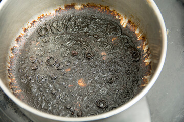 Empty burnt pot with black bottom