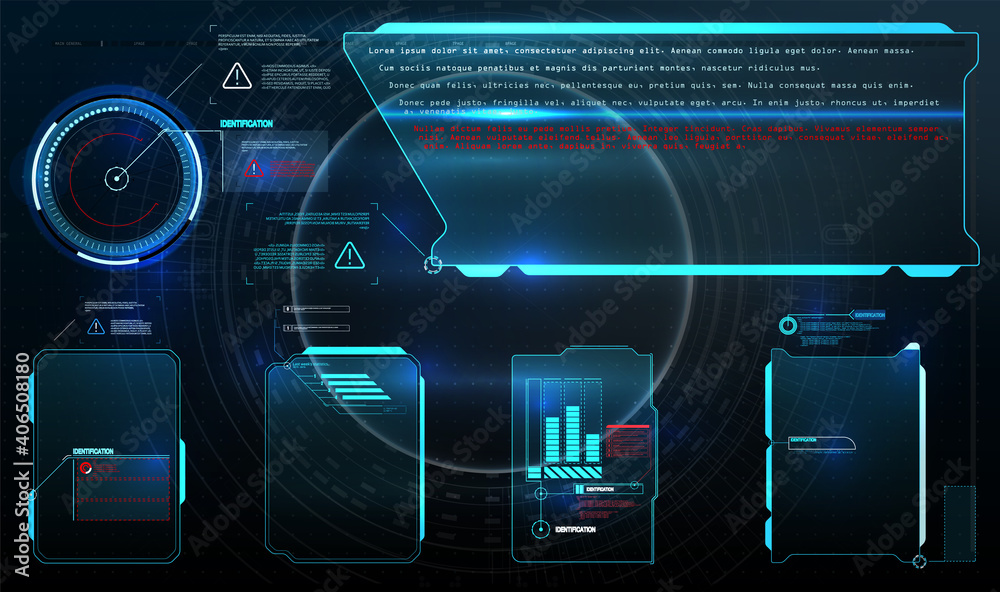 Poster hud, ui, gui futuristic user interface screen elements set. high tech screen for video game. sci-fi 