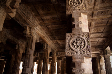 Stone carvings in Hindu temple, Thanjavur, Tamil Nadu, India