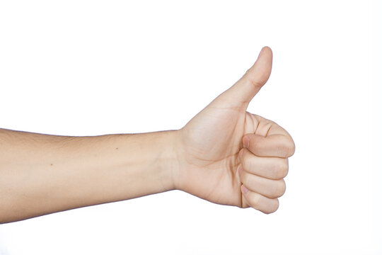 Caucasian man fist with thumb up. Isolated on white background.