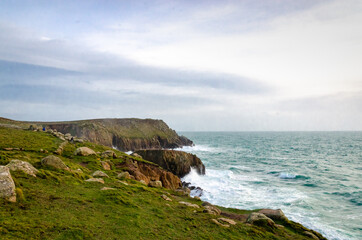 Fototapeta na wymiar Cliffs over the sea at Lands End - England westernmost part of England, United Kingdom, UK