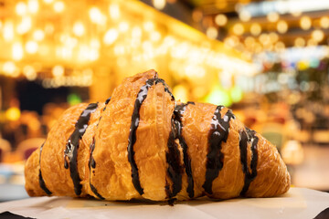 Delicious snack croissant in cafe restaurant