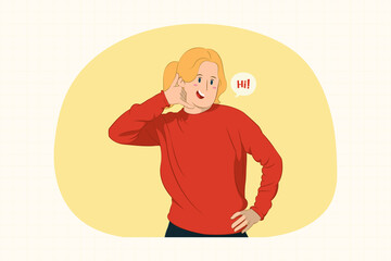 Funny young woman making phone gesture like says call me back concept
