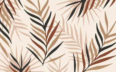 Scandinavian style leaves poster background. Leaves art print for wall decoration, home gallery, postcard, brochure cover, spa and wellness, fabric and fashion - obrazy, fototapety, plakaty