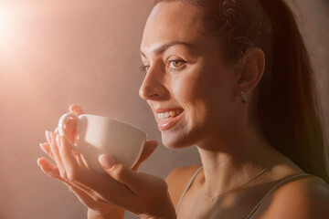 Beautiful Woman Drinking Coffee Close-up