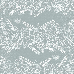 White lace seamless ornament. Fabric print.