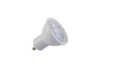 LED spotlight bulb with GU10 fitting, against white background