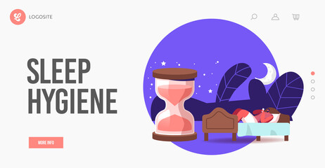 Biological Clock, Night Dream, Nap Time , Sleep Hygiene Landing Page Template. Man Suffer of Insomnia can not Sleeping