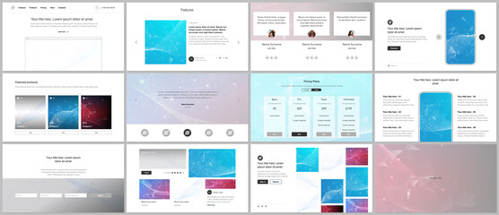 Vector templates for website design, presentations, portfolio. Templates for presentation slides, flyer, leaflet, brochure cover, report. Polygonal science background with connecting dots and lines.