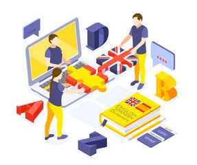 Language Courses Isometric Composition