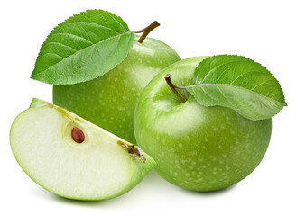 Fresh organic apple with leaves isolated