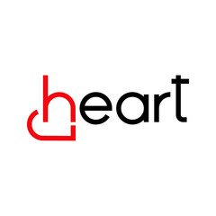 Logotipo con texto heart con letra inicial h con forma de corazón con lineas en color rojo y negro