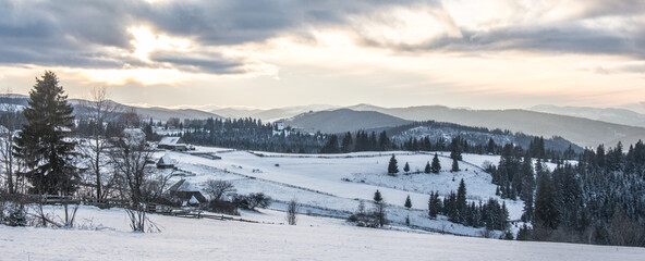 Fototapeta na wymiar Winter landscape. Fantastic evening winter landscape. Beauty world