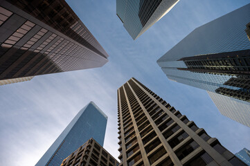 Fototapeta na wymiar Looking up at office towers in Calgary Alberta. 