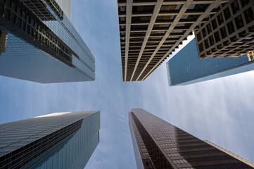 Looking up at office towers in Calgary Alberta. 