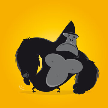 funny cartoon gorilla scratching his back vector illustration