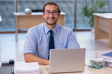Fototapeta premium Young male accountant working in the office