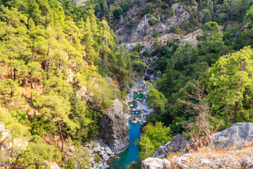 Fototapeta na wymiar View of a mountain river in Goynuk canyon in Antalya province, Turkey. View from above