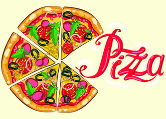 vector pizza elements and hand drawn lettering
