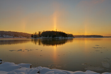 The Halo effect on the shores of the Baltic sea in Turku, Finland in winter.