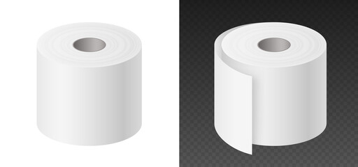 Realistic toilet paper template mockup set isolated, blank white 3d rolls