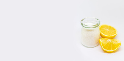 Citric acid on a white isolated background. Selective focus.