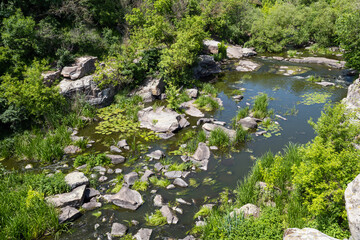 Buky Canyon summer landscape, Hirskyi Tikych river, Cherkasy Region, Ukraine.