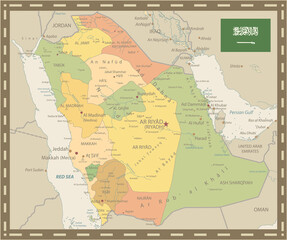Saudi Arabia Map Retro Colors