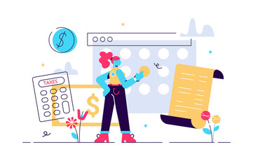 Young female character filing a tax return