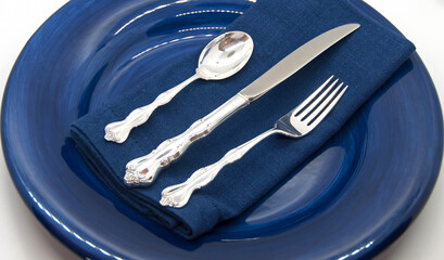 Silver and Blue Place Setting
