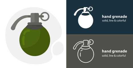hand grenade flat icon, with hand grenade simple, line icon