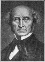 Portrait of John Stuart Mill - an English philosopher, political economist, and civil servant. Illustration of the 19th century. Germany. White background. - obrazy, fototapety, plakaty