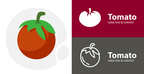 red tomato flat icon, with tomato simple, line icon