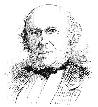 Portrait of Herbert Spencer - an English philosopher, biologist, anthropologist, and sociologist. Illustration of the 19th century. Germany. White background.