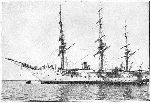 SMS Nixe (1879) - a steam corvette (training ship for naval cadets) built for the German Kaiserliche Marine (Imperial Navy). Illustration of the 19th century. Germany. White background.