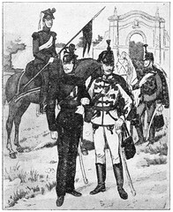 Fototapeta na wymiar Austro-Hungarian troops (1859). Illustration of the 19th century. Germany. White background.
