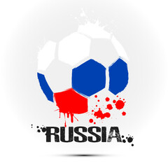 Abstract soccer ball with Russian national flag colors. Flag of Russia in the form of a soccer ball made on an isolated background. Football championship banner. Vector illustration
