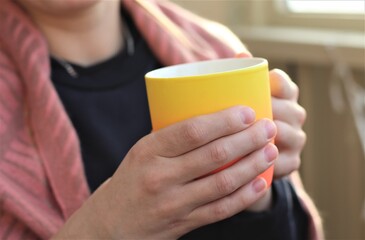 woman drinking coffee. cup of coffee. morning