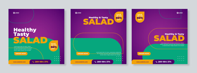 Salad Food or Restaurant Food Editable Social Media Post Template Banners for Digital Marketing. - Vector