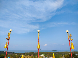 Three Gold Bell of  Thai Temple with Blue Sky