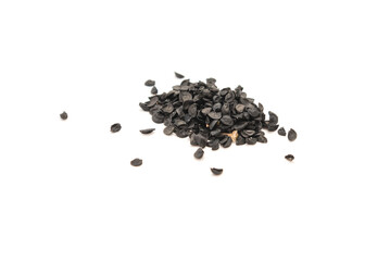 Group of black onion seeds ready for planting green bunching onion isolated on white background